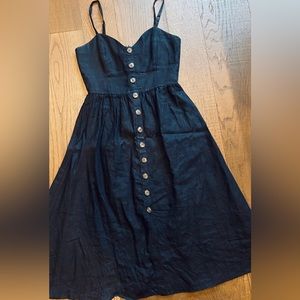 Reformation Black Linen Sweetheart Neckline Midi Dress